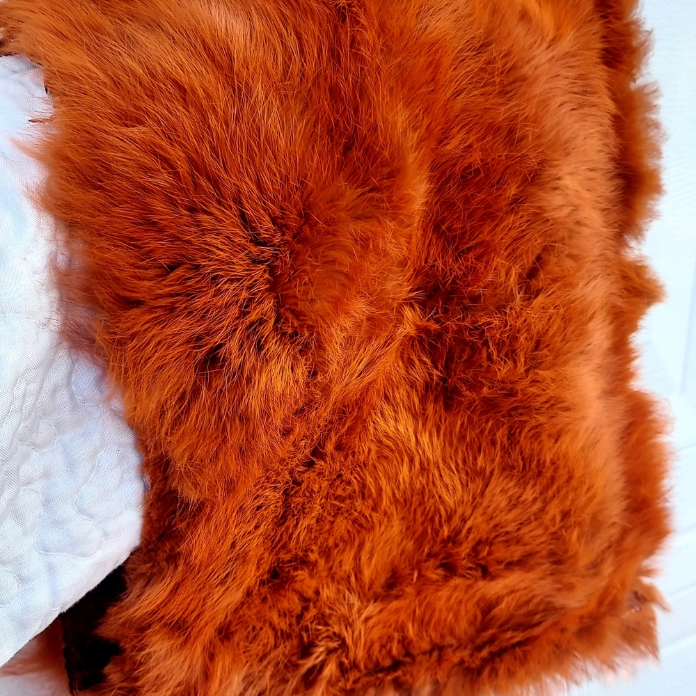 Rare Vintage Genuine Rabbit Fur Hand warmer Muff Orange - Picture 2 of 4